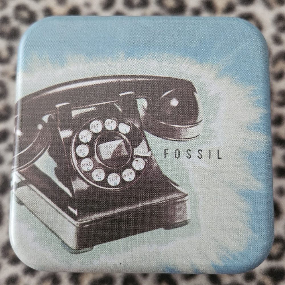 Fossil Blue with Black Rotary Style Phone Metal Watch Tin, SBT-1271 08/13, EUC